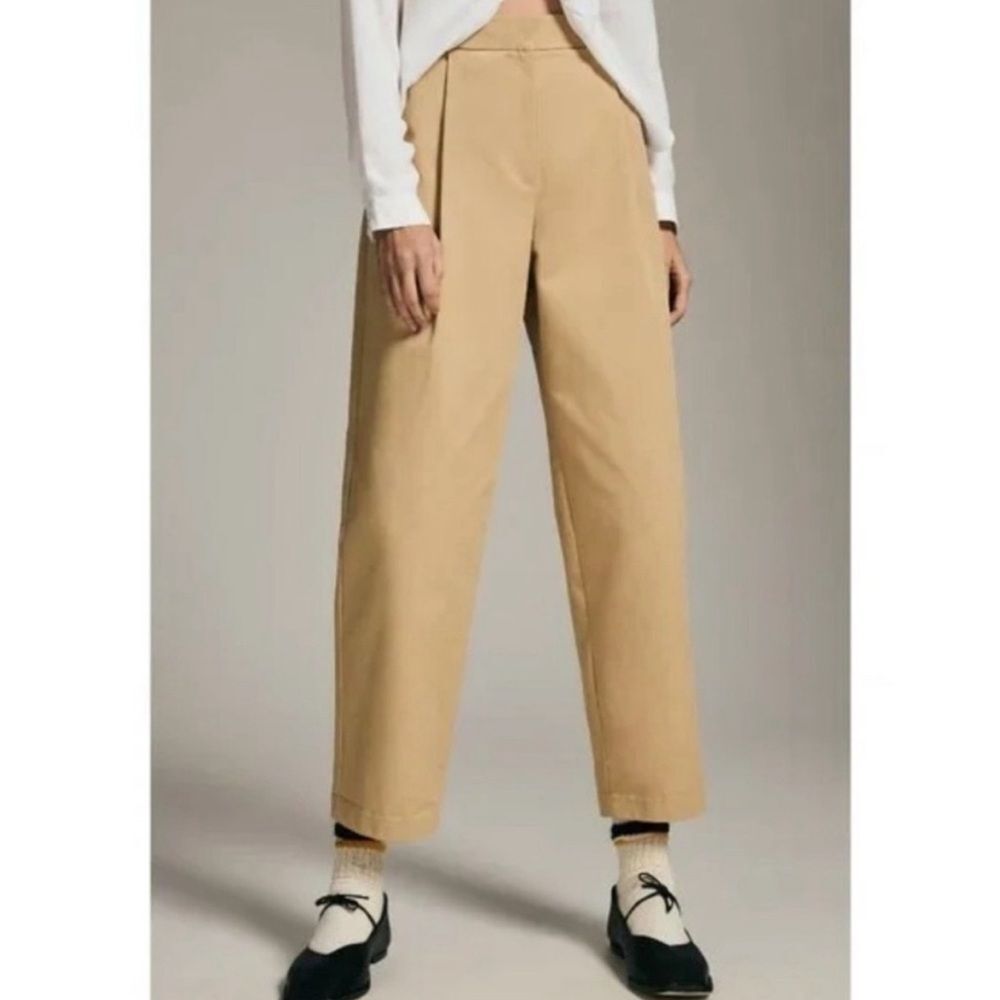 Anthropologie High-Rise Wide-Leg Khaki Pants